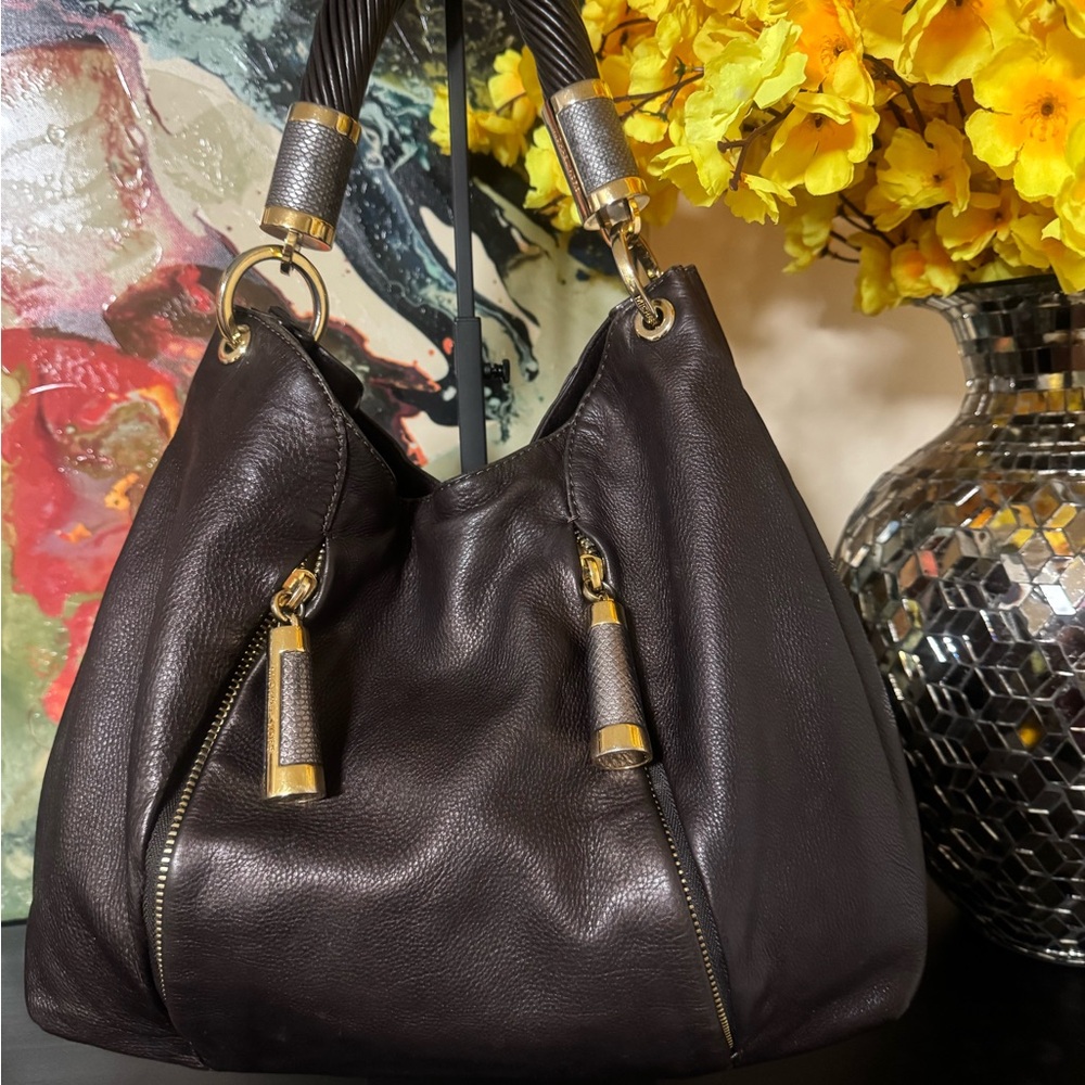 Michael Kors Black Leather Hobo Bag with Gold Accents / NWOT